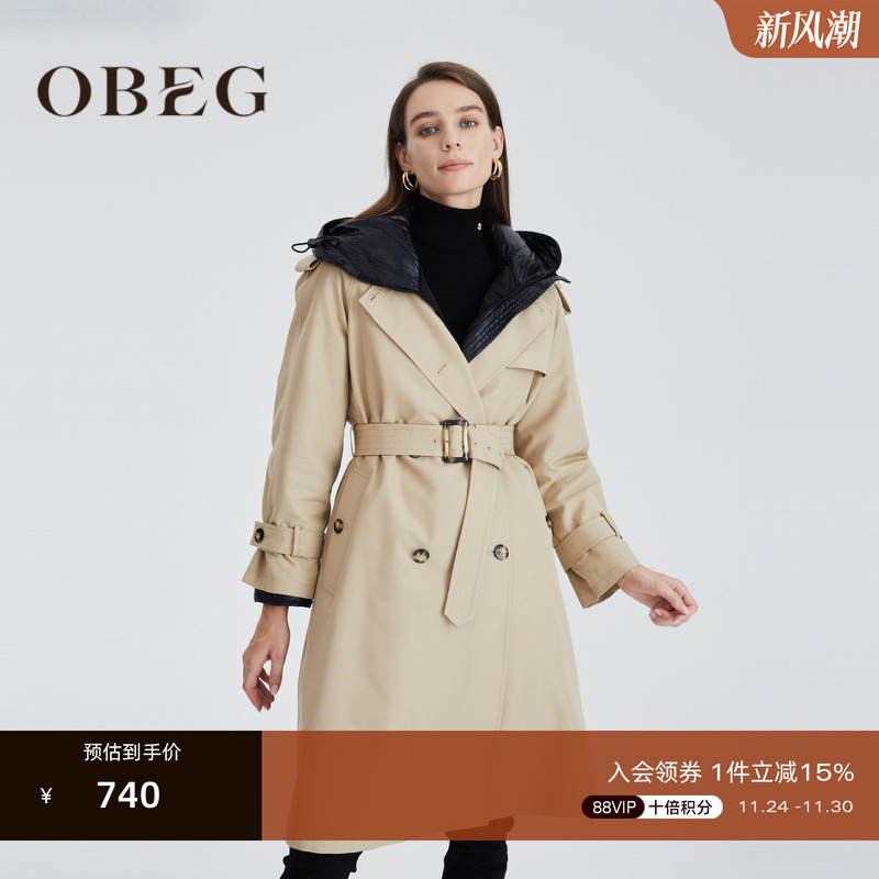 欧碧倩风衣外套OBEG大翻领