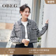OBEG欧碧倩春季 上衣10423092 短款 千鸟格提花截短时尚 毛织开衫