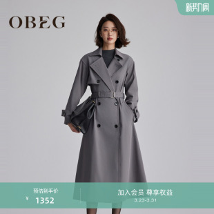 10483099 气质中长款 OBEG欧碧倩格雷灰法式 知识分子风衣外套女秋季