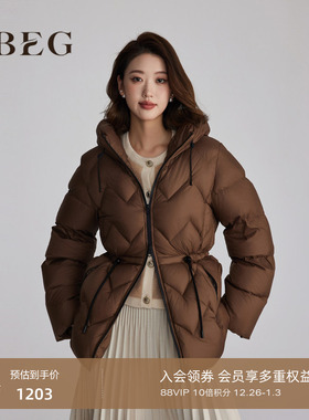 鹅绒】OBEG欧碧倩短款收腰羽绒服女冬加厚连帽中长款外套10484133