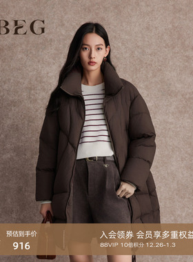 OBEG欧碧倩云朵茧型廓形中长款羽绒服女冬装立领宽松外套10484045