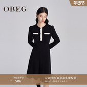 OBEG欧碧倩小香风连衣裙女冬装 修身 针织羊毛衣裙10444119