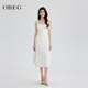 OBEG欧碧倩千金风收腰刺绣吊带连衣裙女夏季 party轻礼裙10502033