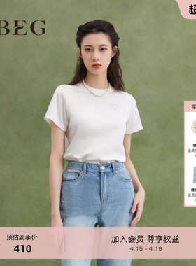 OBEG欧碧倩莱赛尔正肩短袖t恤女天丝白色上衣10461064