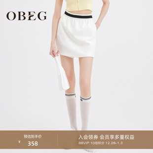10461106 a字宽松裙裤 OBEG欧碧倩简约休闲白色短裤 女秋季