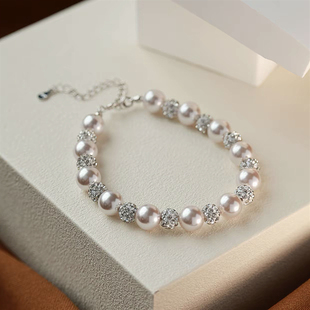 曼塔玫瑰紫色珍珠手链镶嵌钻球高级感轻奢精致简约气质独特大气女