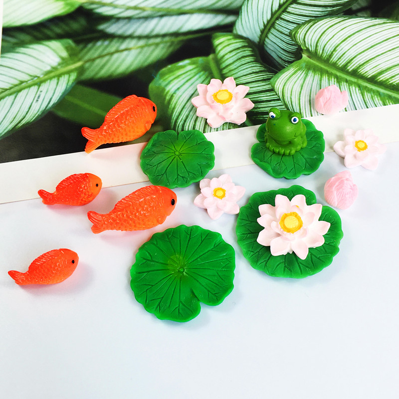 立体蓝色海洋小鱼荷花荷叶diy手工水晶滴胶摆台树脂配件微景观饰