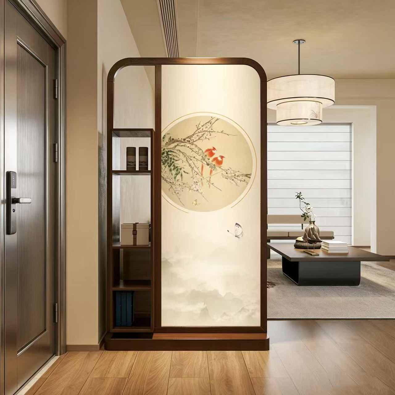 屏风置物架玄关实木双面画客厅遮挡入户可移动新中式实木穿堂隔断