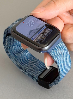 耐磨麻布尼龙回环磁吸扣iwatch表带S10适用苹果SE手表秋冬新款789
