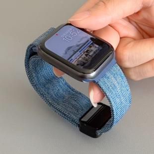 耐磨麻布尼龙回环磁吸扣iwatch表带S10适用苹果SE手表秋冬新款 789