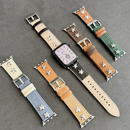 星星毛呢绒皮麂皮秋冬新款iwatch表带适用applewatch苹果s8手表s9