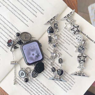 纽扣串珠金属链条小众iwatch表带适用s9苹果se手表applewatch新款