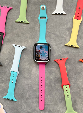 拼色小蛮腰撞色硅胶细款iwatch表带适用applewatch苹果se手表4567