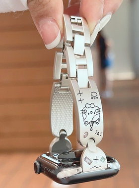 皓石猫咪金属新款链条s10适用iwatch表带s9苹果678手表applewatch