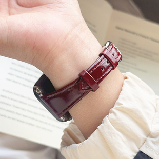 油蜡皮小蛮腰复古iwatch表带se适用applewatch苹果S10手表S11秋冬