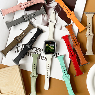 皮革纯色小蛮腰细带女款 适用iwatch表带苹果手表applewatch新款
