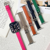 夏季 watch 小蛮腰适用iwatch表带7苹果手表apple 新款 真皮松针细款