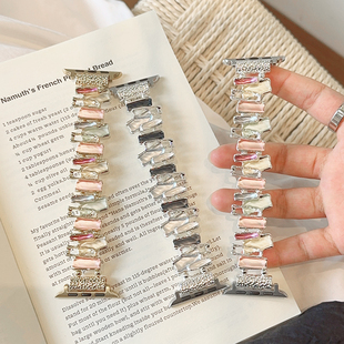 不规则方块金属弹力一体iwatch表带se适用Applewatch苹果s8手表s9