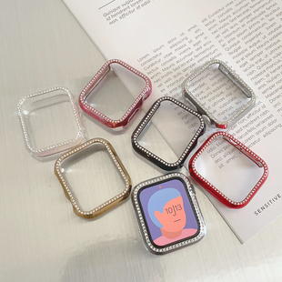 镶钻硬壳镂空iwatch表壳适用AppleWatch苹果se手表s8保护壳s9带钻
