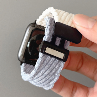 秋冬灯芯绒尼龙s10磁吸扣拼色iwatch表带适用新款 s9苹果se手表678