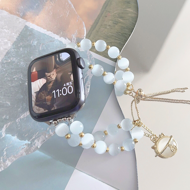 猫眼石手链金属弹力链条iwatch表带se适用Applewatch苹果s7手表s8