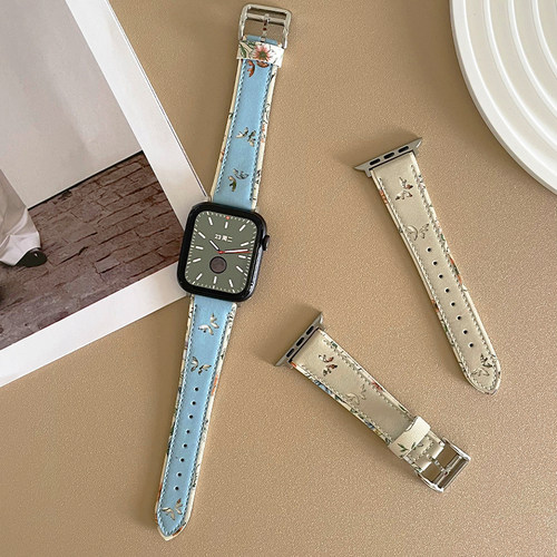 蝴蝶皮革小众适用iwatch表带