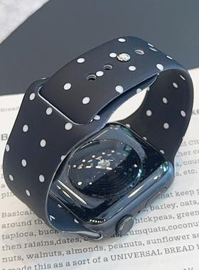 韩国波点黑色双面硅胶iwatch表带S10适用苹果SE手表新款678女款s9