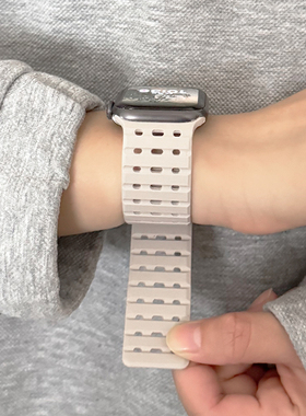 透气穿孔硅胶磁吸iwatch表带S10适用苹果SE手表s9新款s8夏天ultra