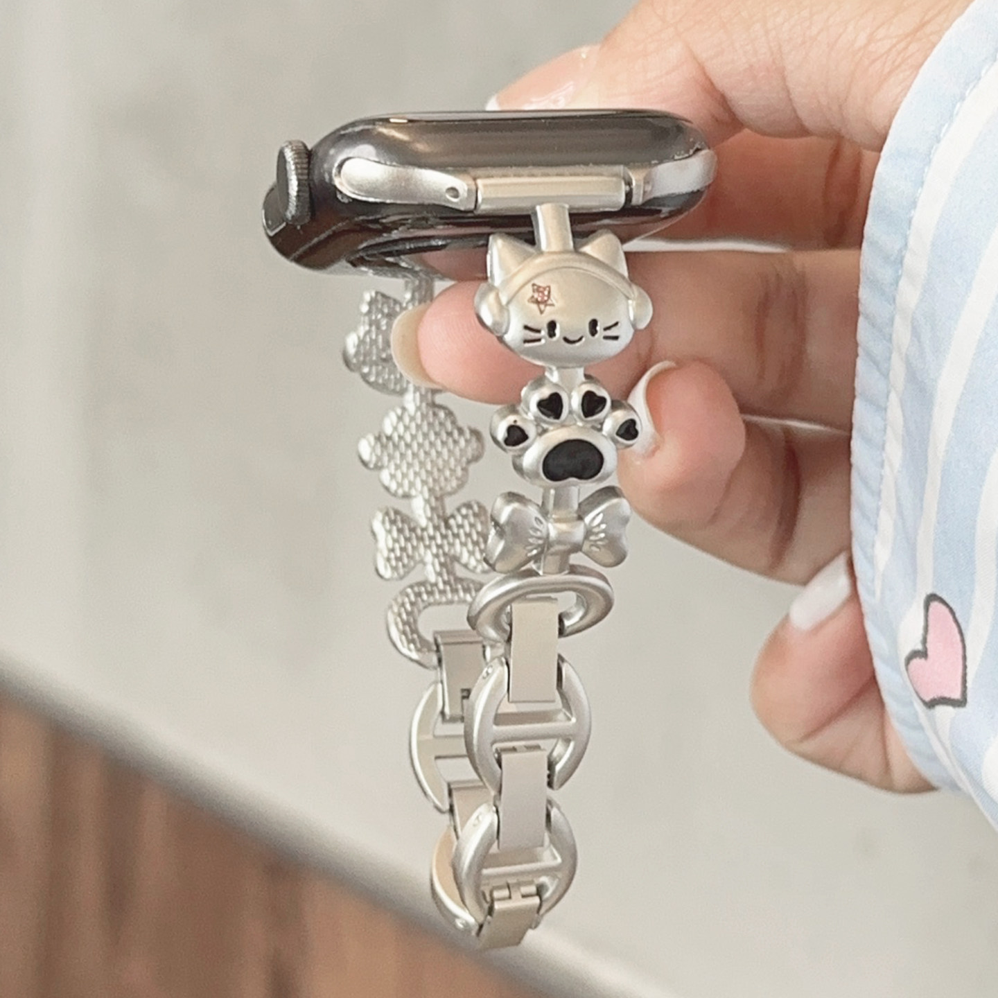 音乐猫咪金属链条s10适用iwatch表带s9苹果8手表applewatch女款SE