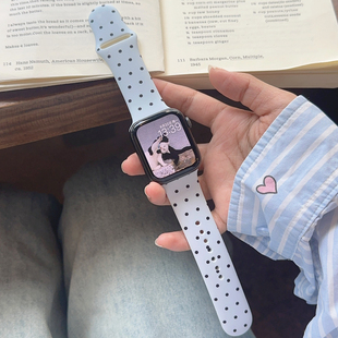 韩国波点浅蓝黑色硅胶iwatch表带S10适用苹果SE手表新款S11女款s9