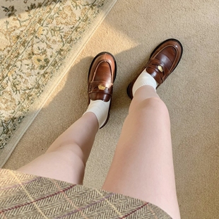 leeandyu定制羊皮版复古擦色厚底乐福鞋粗跟真皮单鞋英伦小皮鞋