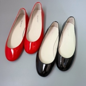 新款 女 百搭婚鞋 红色漆皮圆头浅口平底单鞋 真皮软底舒适平跟奶奶鞋