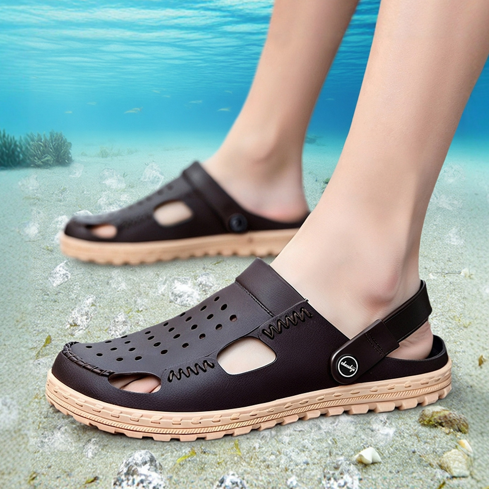 时尚越南天然橡胶凉鞋 柔软包头拖鞋男透气两穿中老年海滩洞洞鞋,流行男鞋,包头拖,淘宝优惠券,粉丝福利购,淘宝优惠卷