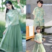 汉服夏季 幼儿园表演服走秀中国风一家三口母子母女装 亲子装 新中式