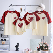 母子母女婴儿 一家三四口插肩T恤卡通短袖 网红炸街亲子装 2025夏装