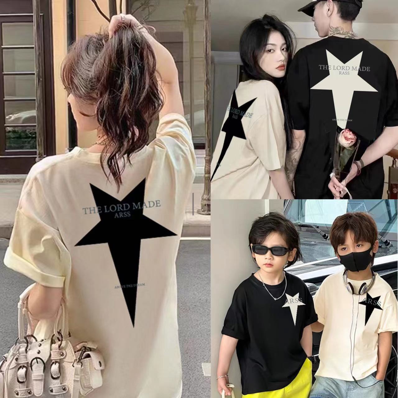 炸街亲子装夏装一家三口全家装t恤婴儿洋气纯棉母子母女装短袖潮