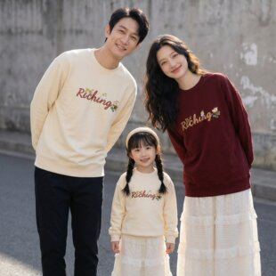 大码 一家三口卫衣全家装 洋气长袖 春季 母子母女 网红亲子装 新款 春装