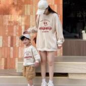 大码 复古港风一家三口秋季 长袖 卫衣婴儿爬服洋气母子母女装 亲子装