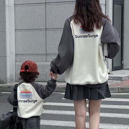 亲子装加绒卫衣一家三口四口2024新款母女炸街秋冬家庭装亲子卫衣