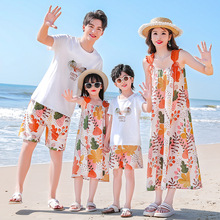 海边亲子装夏装三亚风沙滩裙一家四口母女母子三口度假短袖套装潮