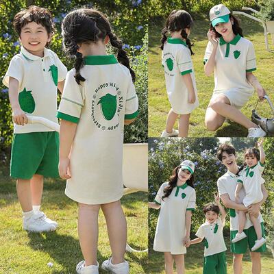 高级感亲子装夏天一家四口大码小个子短袖polo衫母女裙连衣裙套装