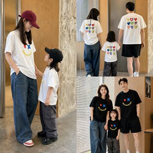 2026日系亲子装夏装新款一家三口短袖爱心T恤母子父子装婴儿童装