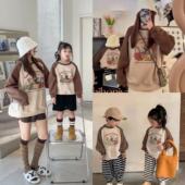 圆领卫衣加绒加厚婴儿连体衣潮 一家三口四口卡通插肩袖 亲子装 冬装