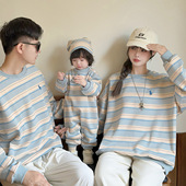 条纹刺绣小马母女母子全家装 2025超火亲子装 卫衣一家三口春秋装