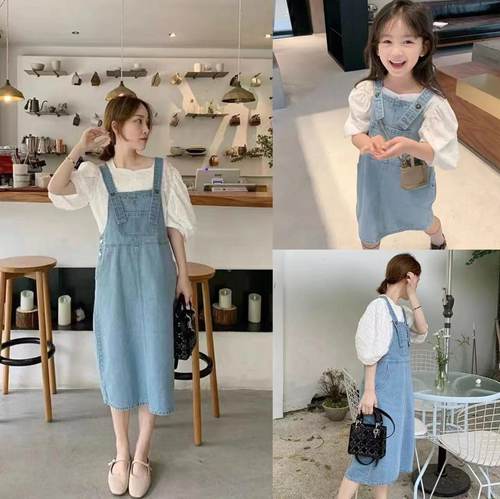 炸街亲子装牛仔背带裙夏款套装12