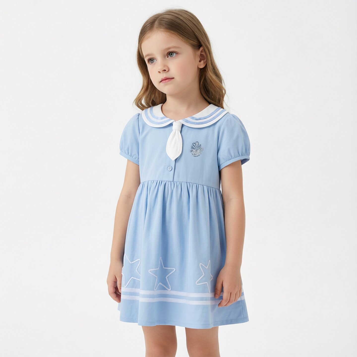 abckids童装夏季新款女童连衣裙宝宝海军领吸汗潮F421216039