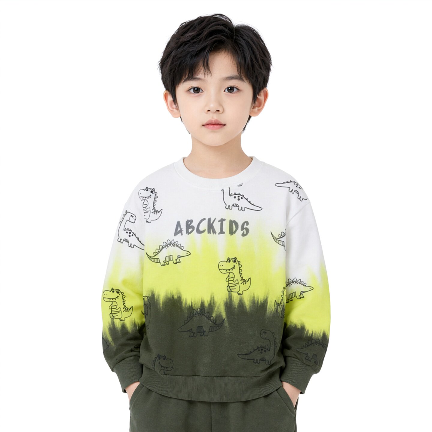 专柜正品abckids童装春款男童渐变印花圆领套头卫衣潮 F332205100