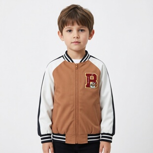 商场同款 复古拼色棒球服外套春秋学院风拉链夹克 Abckids男童美式