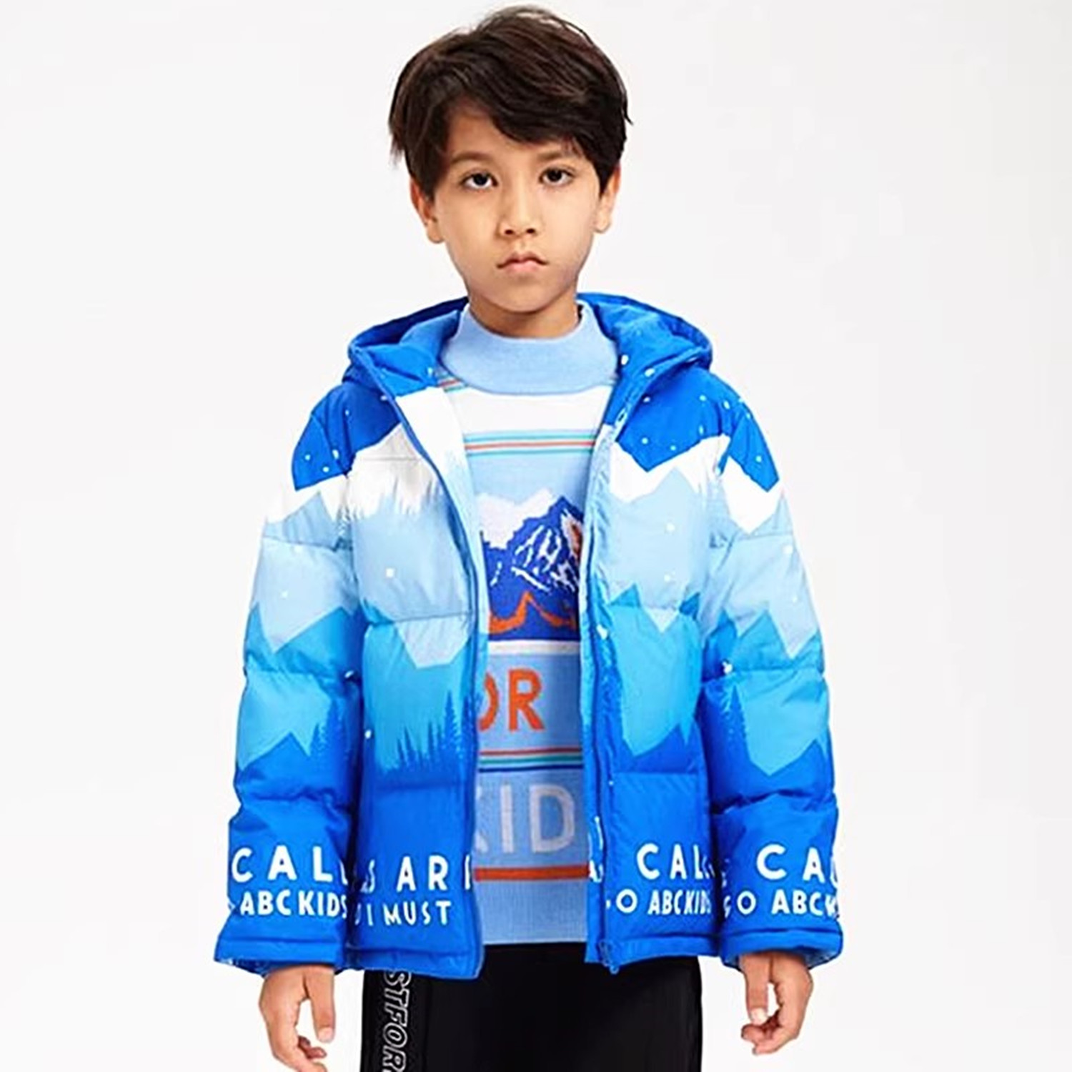 abckids童装冬款男童加厚保暖连帽时尚外套白鸭羽绒服 F252309077图片
