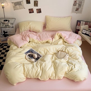 ins纯色全棉四件套纯棉床单水洗棉被套被罩学生宿舍单人4三件套